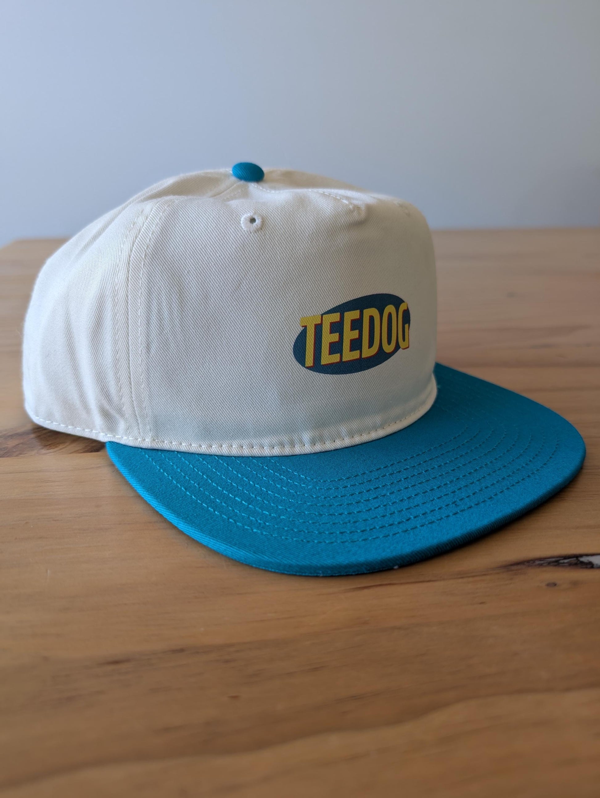 Teedog Retro Logo Flat Peak Hat, 80s Style Streetwear Cap, Vintage 90s Flat Brim Hat, Minimalist Logo Snapback, Hand Printed in Ballarat
