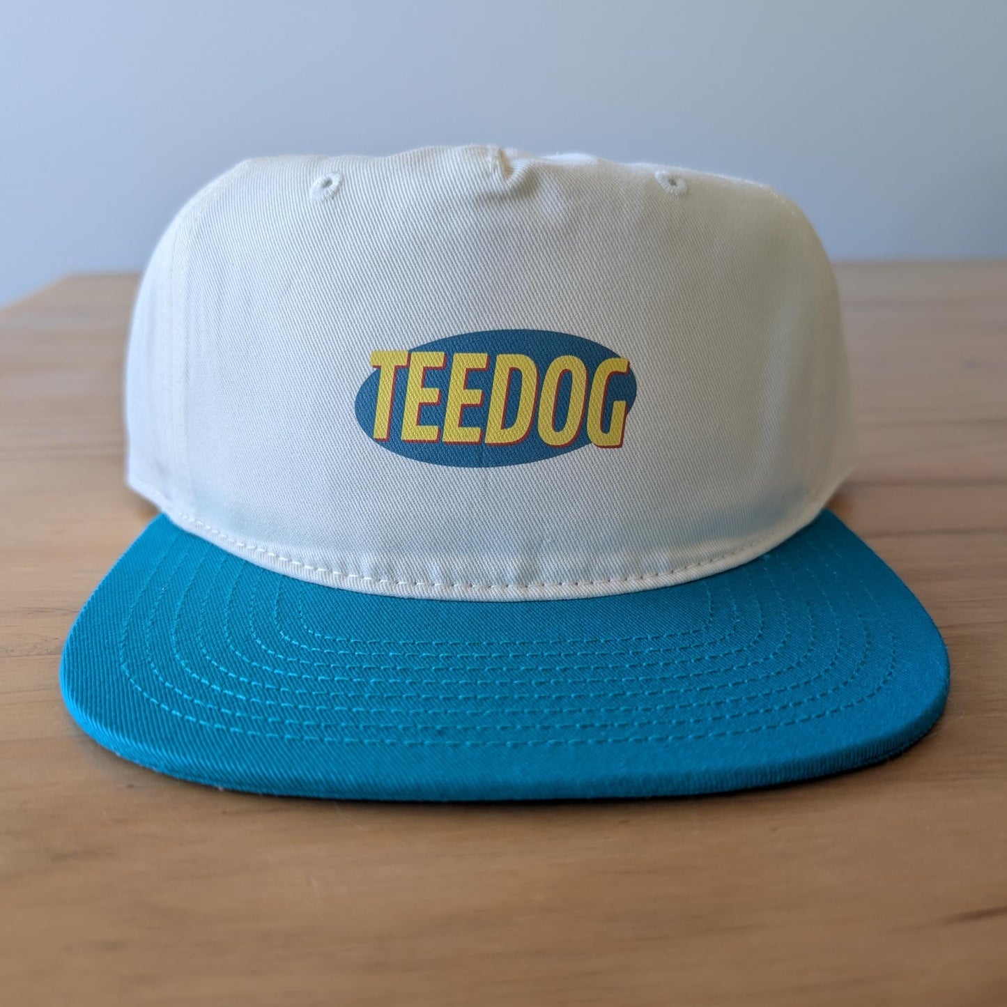 Teedog Retro Logo Flat Peak Hat, 80s Style Streetwear Cap, Vintage 90s Flat Brim Hat, Minimalist Logo Snapback, Hand Printed in Ballarat