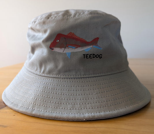 Snapper Bucket Hat, Hand Drawn Fishing Gift, Smoke Grey Angler Cap, Weathered Style Fisho Hat, Aussie Fishing Gear, Hand Printed in Ballarat